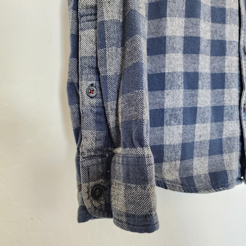 Hollister California Plaid Flannel Shirt Mens Large Blue Gray Button Front Logo - Picture 5 of 10